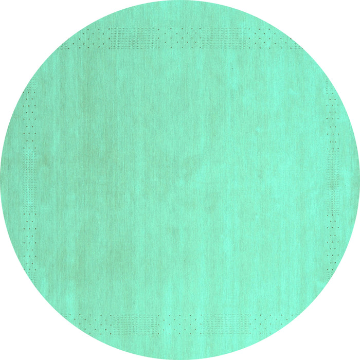 Round Machine Washable Solid Turquoise Modern Area Rugs, wshcon2478turq