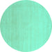 Round Machine Washable Solid Turquoise Modern Area Rugs, wshcon2478turq