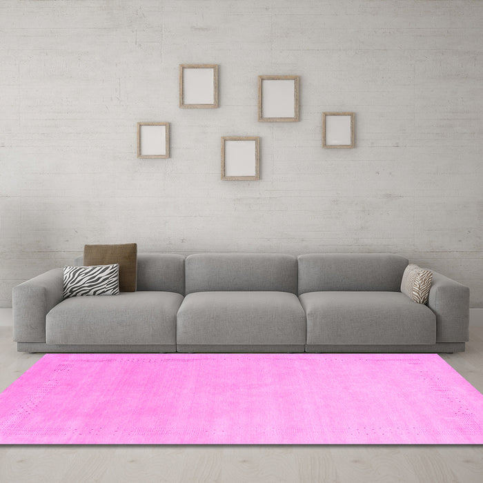 Machine Washable Solid Pink Modern Rug in a Living Room, wshcon2478pnk
