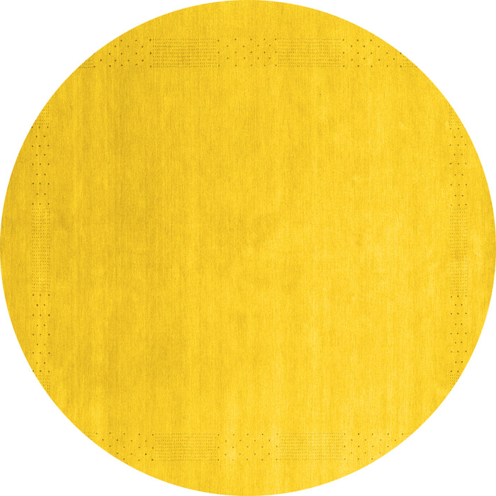 Round Machine Washable Solid Yellow Modern Rug, wshcon2478yw