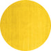 Round Machine Washable Solid Yellow Modern Rug, wshcon2478yw