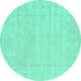 Round Machine Washable Solid Turquoise Modern Area Rugs, wshcon2479turq