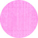 Round Machine Washable Solid Pink Modern Rug, wshcon2479pnk