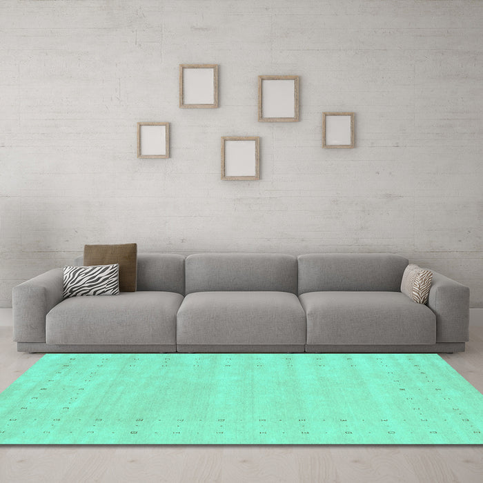 Machine Washable Solid Turquoise Modern Area Rugs in a Living Room,, wshcon2479turq