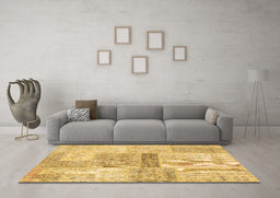 Machine Washable Patchwork Brown Transitional Rug in a Living Room,, wshcon247brn