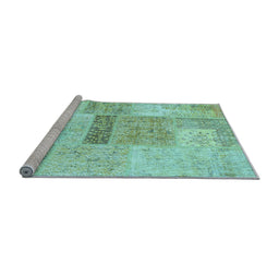 Sideview of Machine Washable Patchwork Light Blue Transitional Rug, wshcon247lblu
