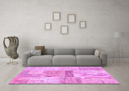 Machine Washable Patchwork Purple Transitional Area Rugs in a Living Room, wshcon247pur