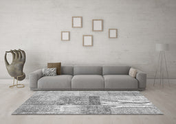 Machine Washable Patchwork Gray Transitional Rug in a Living Room,, wshcon247gry