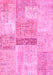 Machine Washable Patchwork Pink Transitional Rug, wshcon247pnk