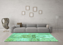 Machine Washable Patchwork Turquoise Transitional Area Rugs in a Living Room,, wshcon247turq