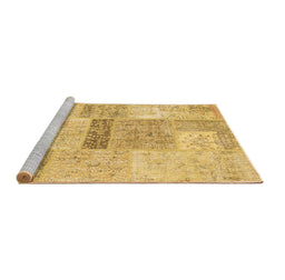 Sideview of Machine Washable Patchwork Brown Transitional Rug, wshcon247brn