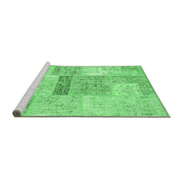 Sideview of Machine Washable Patchwork Emerald Green Transitional Area Rugs, wshcon247emgrn
