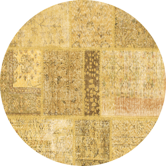 Round Machine Washable Patchwork Brown Transitional Rug, wshcon247brn