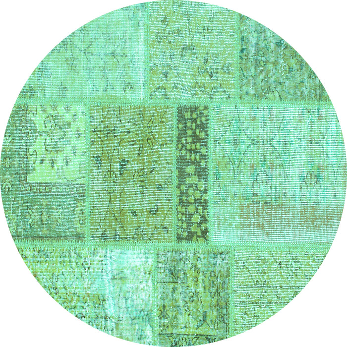 Round Machine Washable Patchwork Turquoise Transitional Area Rugs, wshcon247turq
