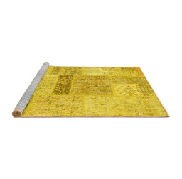 Sideview of Machine Washable Patchwork Yellow Transitional Rug, wshcon247yw