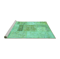 Sideview of Machine Washable Patchwork Turquoise Transitional Area Rugs, wshcon247turq