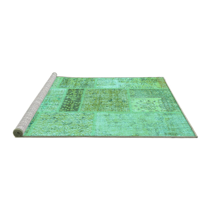Sideview of Machine Washable Patchwork Turquoise Transitional Area Rugs, wshcon247turq