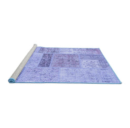 Sideview of Machine Washable Patchwork Blue Transitional Rug, wshcon247blu