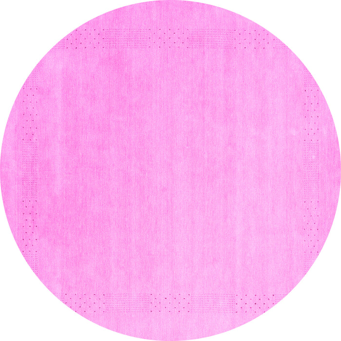 Round Machine Washable Solid Pink Modern Rug, wshcon2480pnk