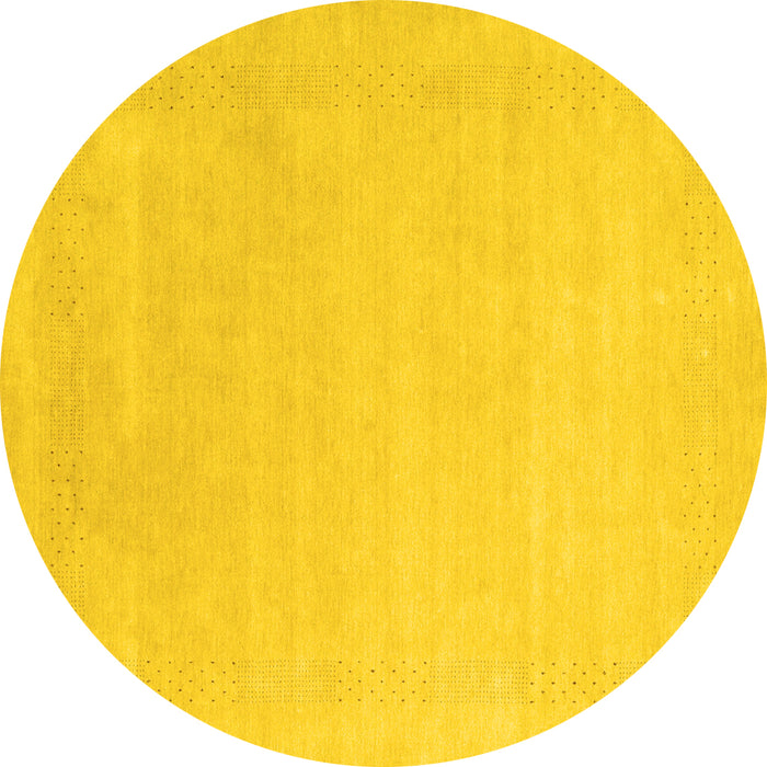 Round Machine Washable Solid Yellow Modern Rug, wshcon2480yw
