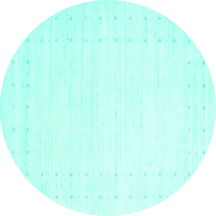 Round Machine Washable Solid Turquoise Modern Area Rugs, wshcon2481turq