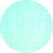 Round Machine Washable Solid Turquoise Modern Area Rugs, wshcon2481turq