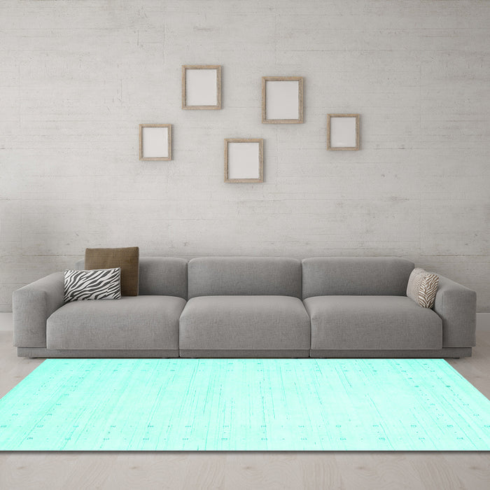 Machine Washable Solid Turquoise Modern Area Rugs in a Living Room,, wshcon2481turq