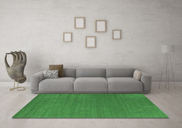 Machine Washable Abstract Emerald Green Contemporary Area Rugs in a Living Room,, wshcon2482emgrn