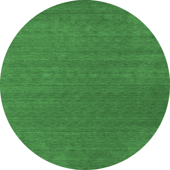 Round Machine Washable Abstract Emerald Green Contemporary Area Rugs, wshcon2482emgrn