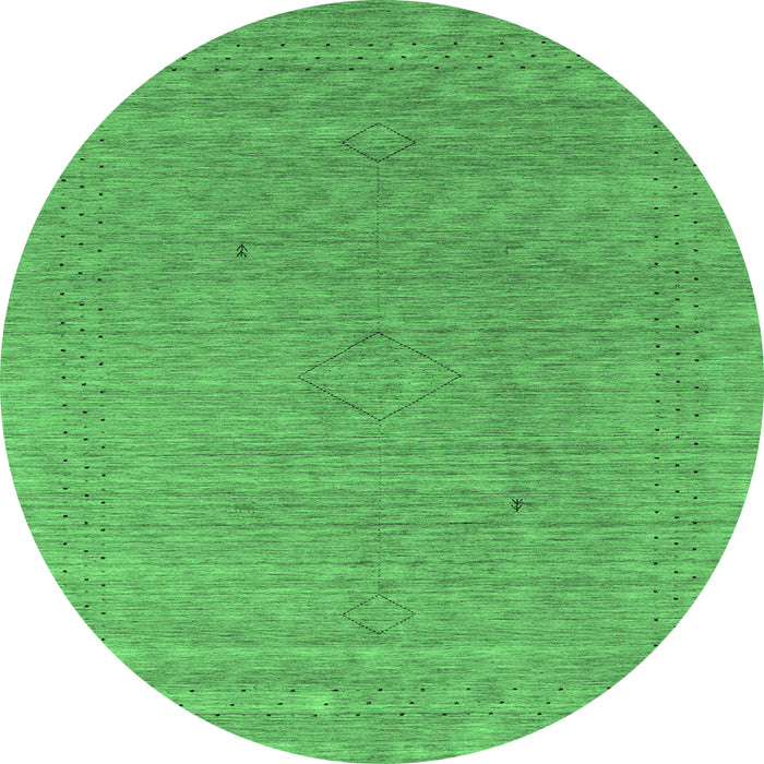 Round Machine Washable Abstract Emerald Green Contemporary Area Rugs, wshcon2484emgrn