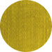 Round Machine Washable Abstract Yellow Contemporary Rug, wshcon2484yw