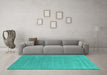 Machine Washable Abstract Turquoise Contemporary Area Rugs in a Living Room,, wshcon2484turq