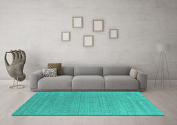 Machine Washable Abstract Turquoise Contemporary Area Rugs in a Living Room,, wshcon2484turq