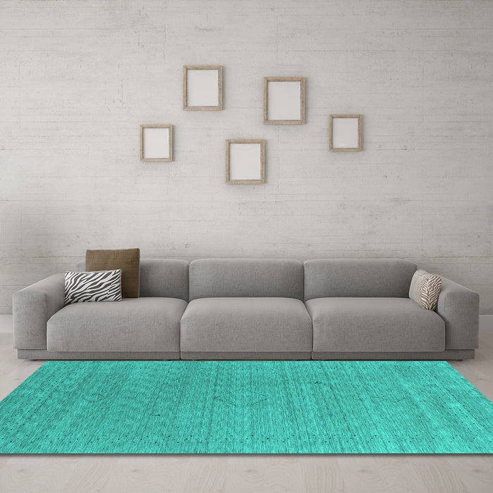 Machine Washable Abstract Turquoise Contemporary Area Rugs in a Living Room,, wshcon2484turq
