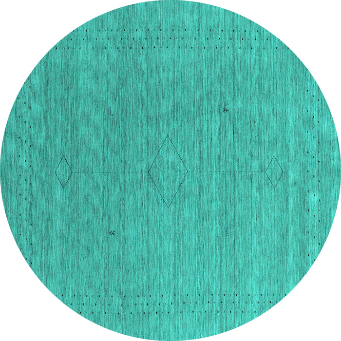 Round Machine Washable Abstract Turquoise Contemporary Area Rugs, wshcon2484turq