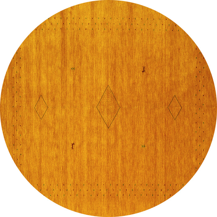 Round Machine Washable Abstract Yellow Contemporary Rug, wshcon2485yw