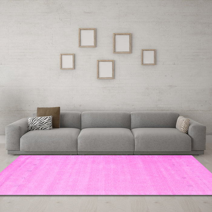 Machine Washable Solid Pink Modern Rug in a Living Room, wshcon2486pnk