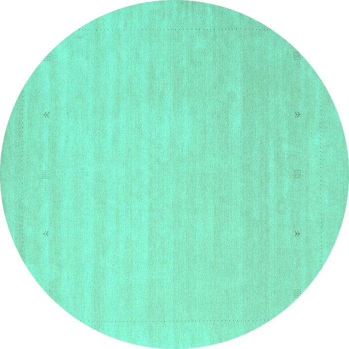 Round Machine Washable Solid Turquoise Modern Area Rugs, wshcon2486turq