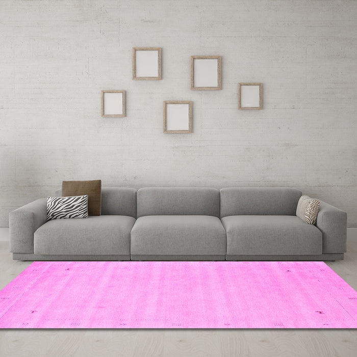 Machine Washable Solid Pink Modern Rug in a Living Room, wshcon2487pnk