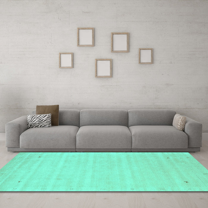 Machine Washable Solid Turquoise Modern Area Rugs in a Living Room,, wshcon2487turq