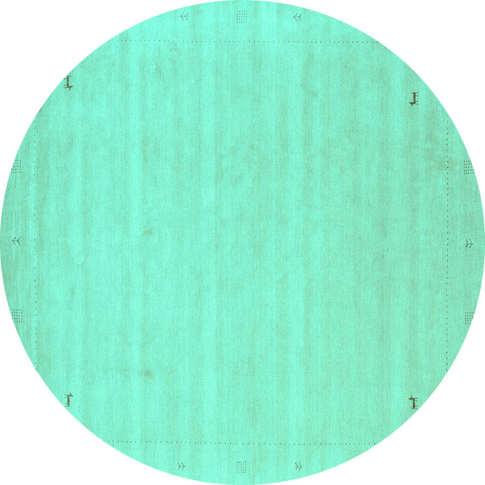 Round Machine Washable Solid Turquoise Modern Area Rugs, wshcon2487turq