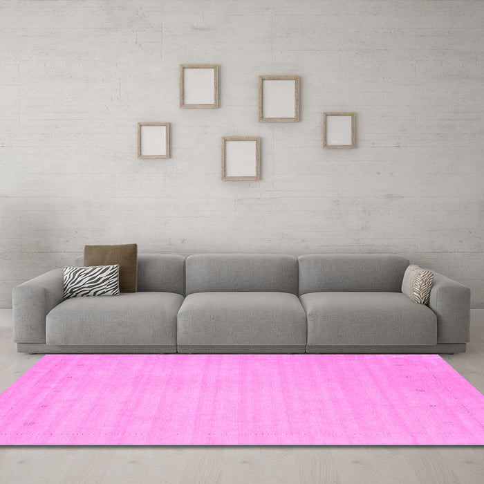 Machine Washable Solid Pink Modern Rug in a Living Room, wshcon2488pnk