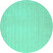 Round Machine Washable Solid Turquoise Modern Area Rugs, wshcon2488turq