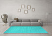 Machine Washable Abstract Turquoise Contemporary Area Rugs in a Living Room,, wshcon2490turq