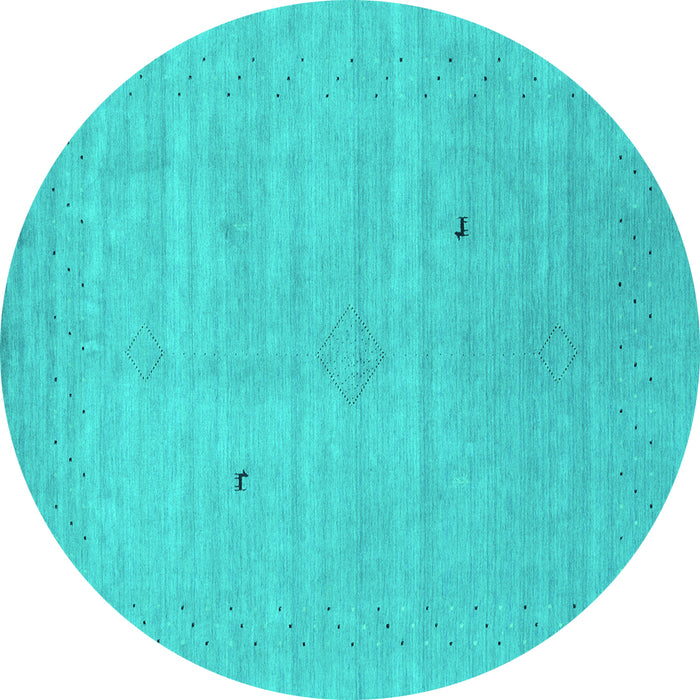 Round Machine Washable Abstract Turquoise Contemporary Area Rugs, wshcon2490turq