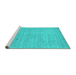 Sideview of Machine Washable Abstract Turquoise Contemporary Area Rugs, wshcon2490turq