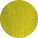 Round Machine Washable Abstract Yellow Contemporary Rug, wshcon2491yw