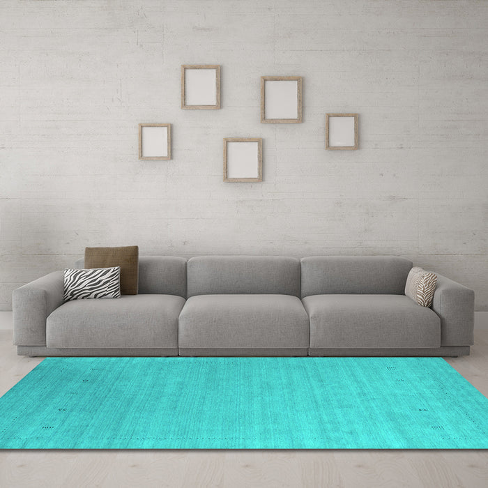 Machine Washable Abstract Turquoise Contemporary Area Rugs in a Living Room,, wshcon2491turq
