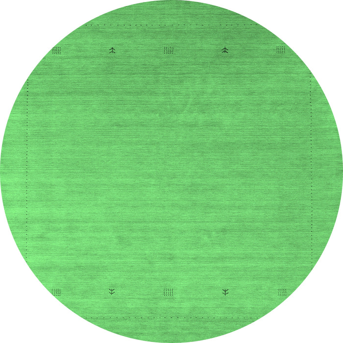 Round Machine Washable Abstract Emerald Green Contemporary Area Rugs, wshcon2491emgrn