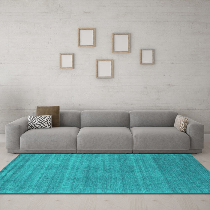 Machine Washable Abstract Turquoise Contemporary Area Rugs in a Living Room,, wshcon2493turq